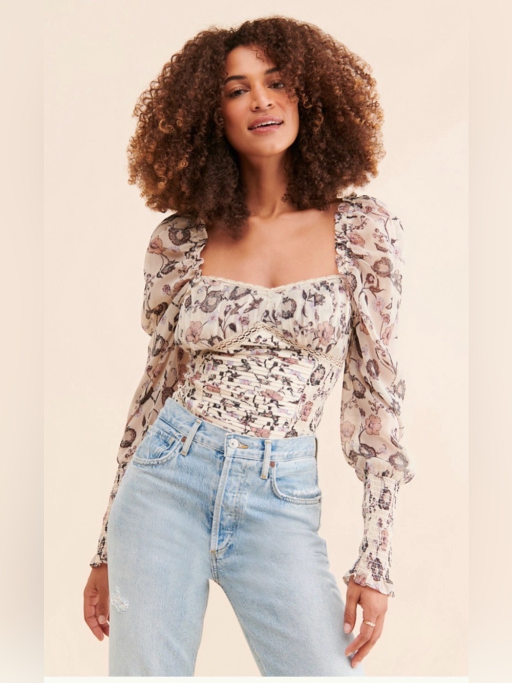 Free People Brunch Date Bodysuit Romantic , Medium